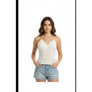 Women's Crochet Lace Knit Bra Boho Halter Beach Tank Crop sz S heards casual